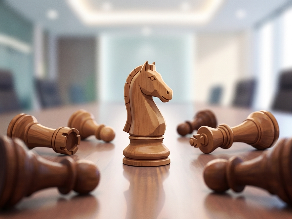 A single chess knight piece standing on a clean surface, representing strategic workforce decisions